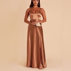 Birdie Grey Metallic Rust Orange Terracotta Satin Evening Gown